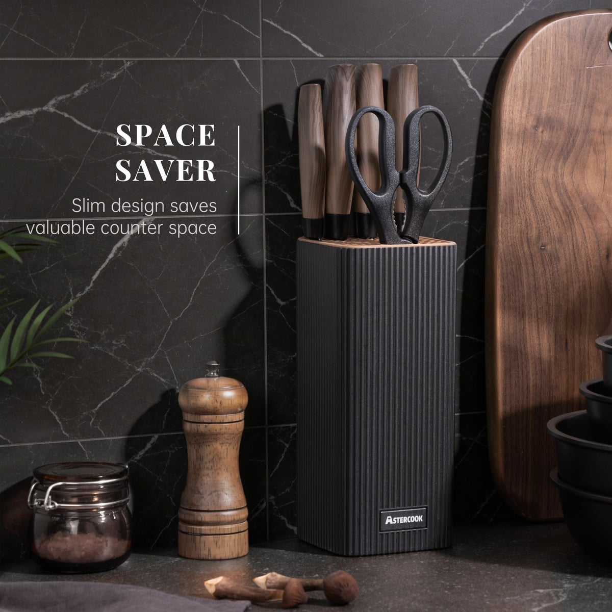 Astercook 6-Piece Black Knife Block Set