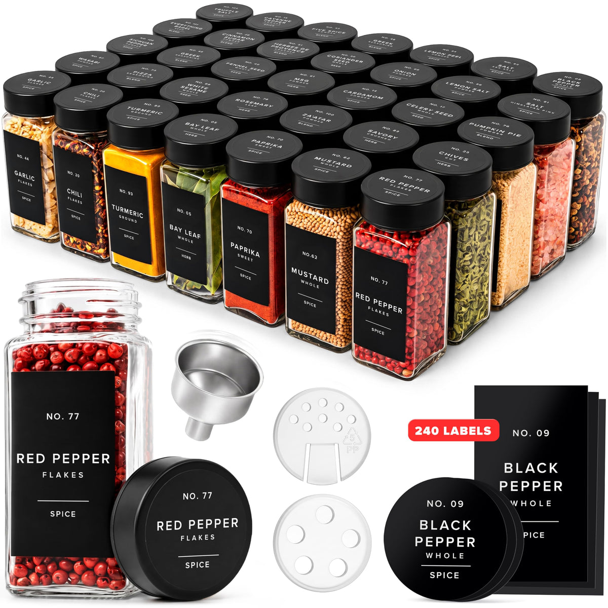 EDELHAUS 24-Piece 4oz Glass Spice Jar Set